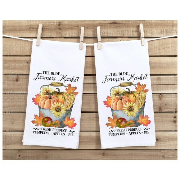 Tea Towels, Set of 2, Farmers Market, Fall, Autumn - Picture 2 of 3